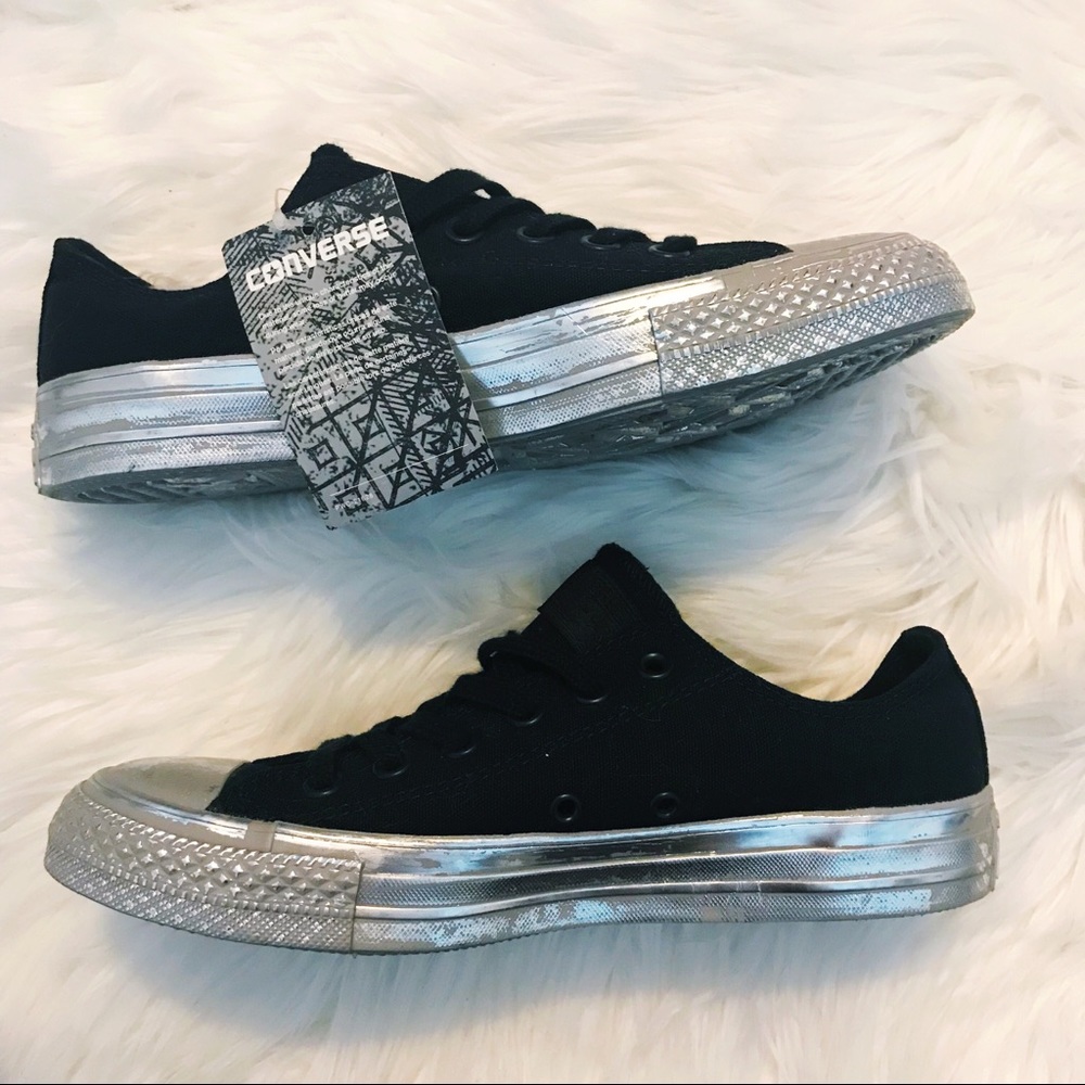 Metallic Silver Distressed Converse Sneakers